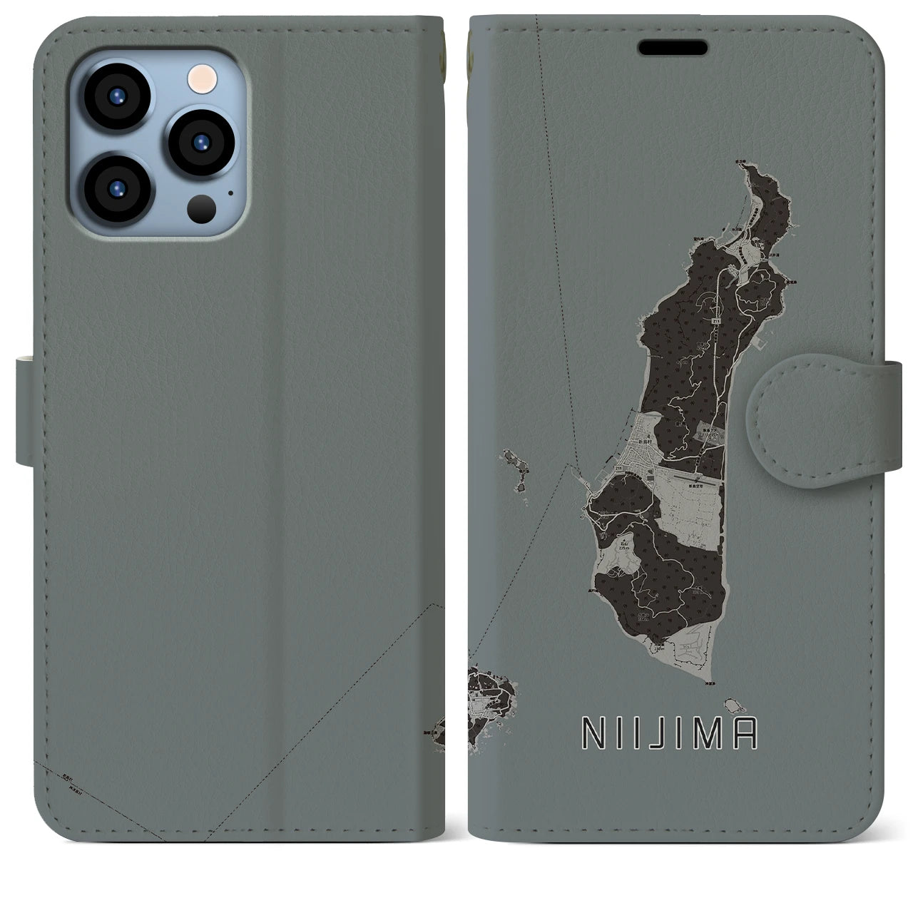 【新島(東京都)】地図柄iPhoneケース(手帳タイプ)