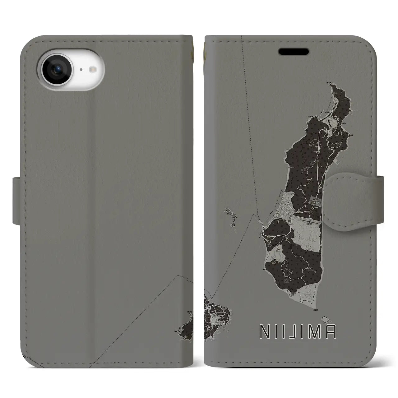 【新島(東京都)】地図柄iPhoneケース(手帳タイプ)