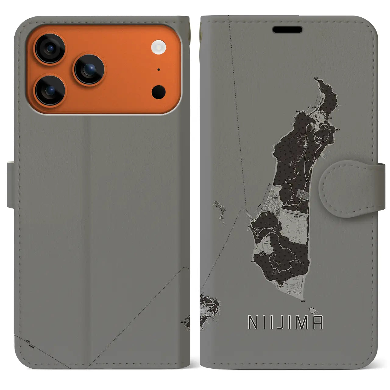 【新島(東京都)】地図柄iPhoneケース(手帳タイプ)