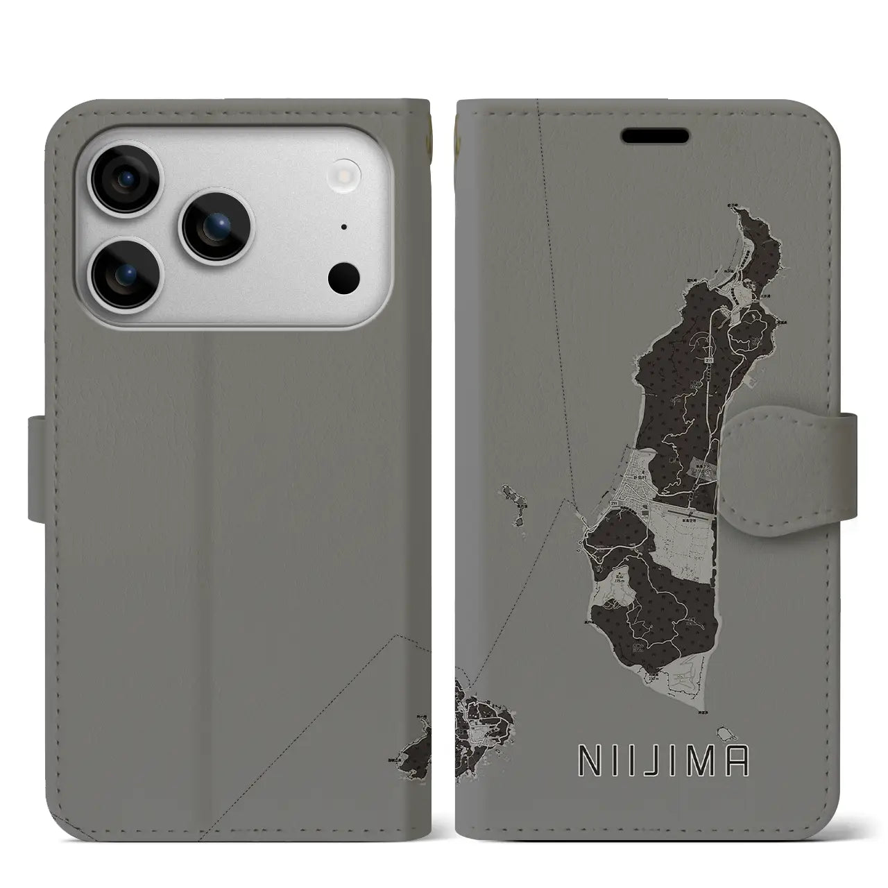 【新島(東京都)】地図柄iPhoneケース(手帳タイプ)