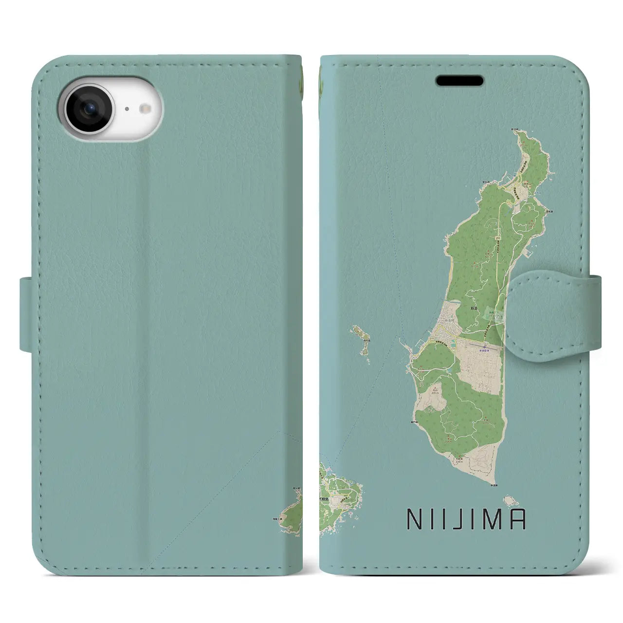 【新島(東京都)】地図柄iPhoneケース(手帳タイプ)