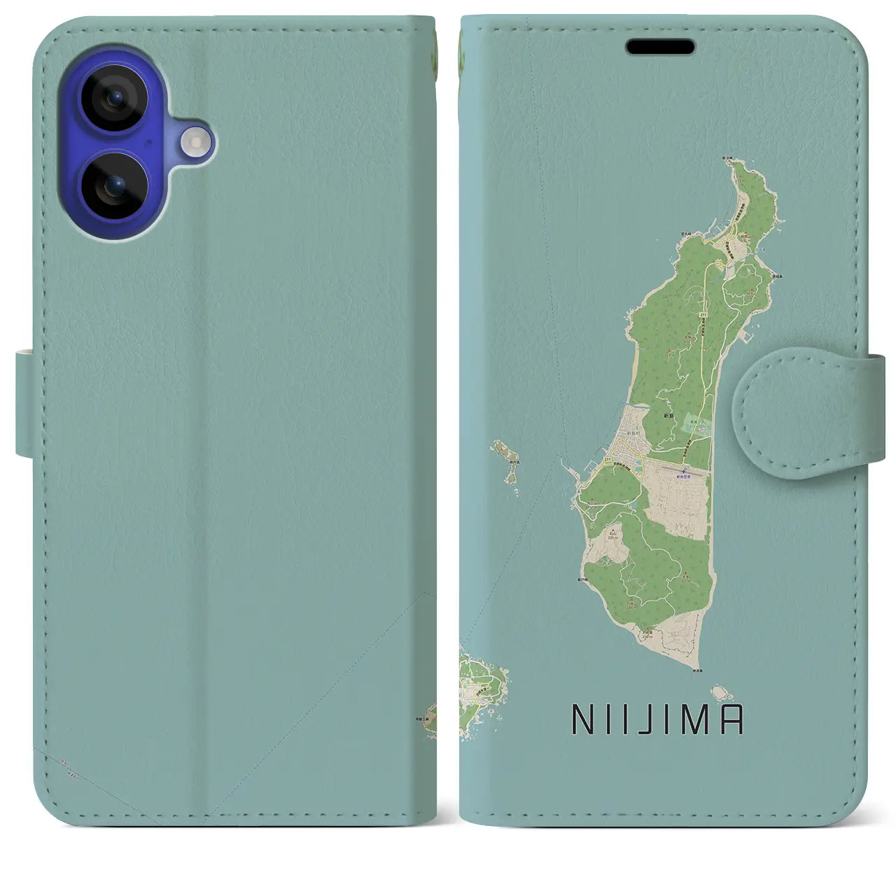 【新島(東京都)】地図柄iPhoneケース(手帳タイプ)ナチュラル・iPhone 16 Pro Max 用