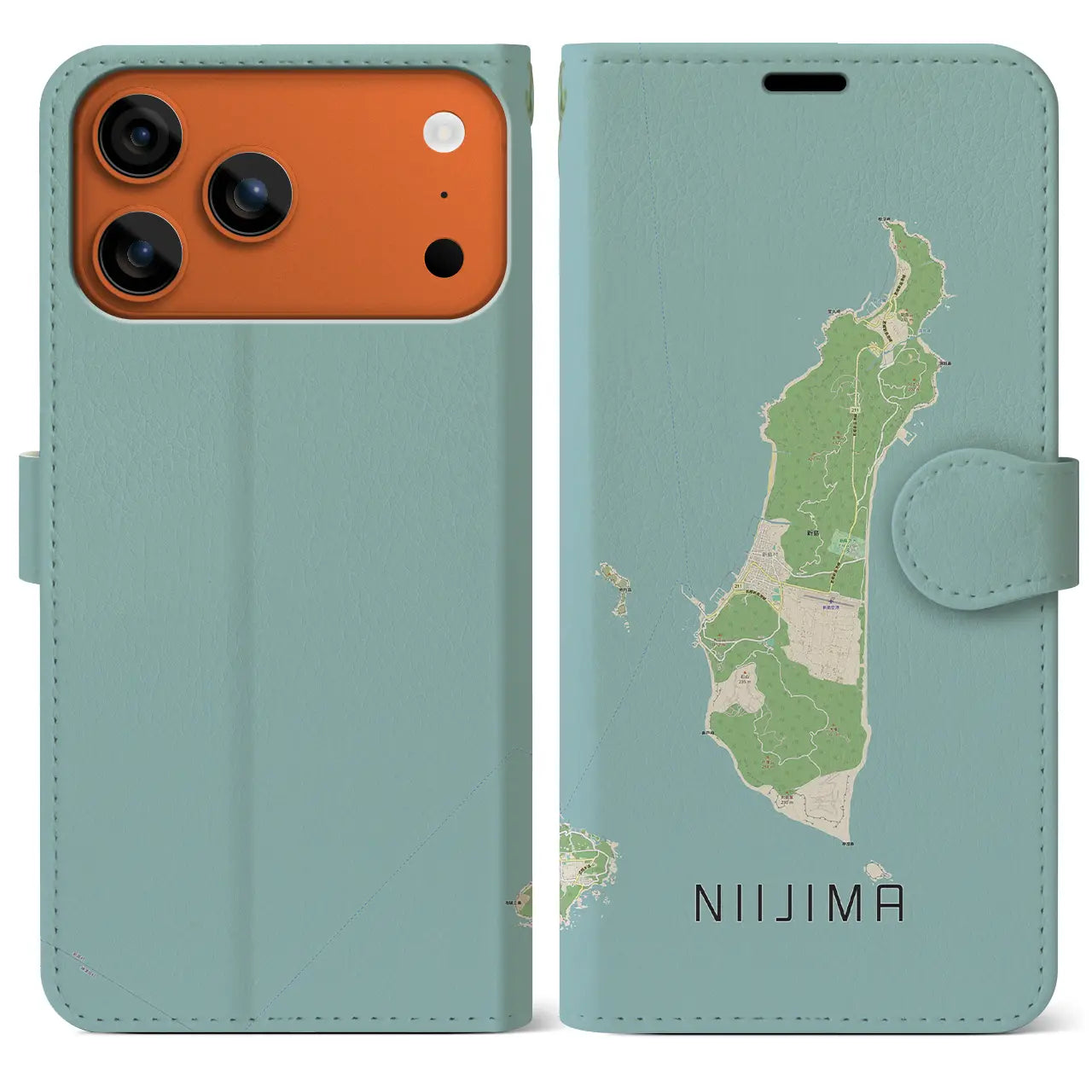 【新島(東京都)】地図柄iPhoneケース(手帳タイプ)