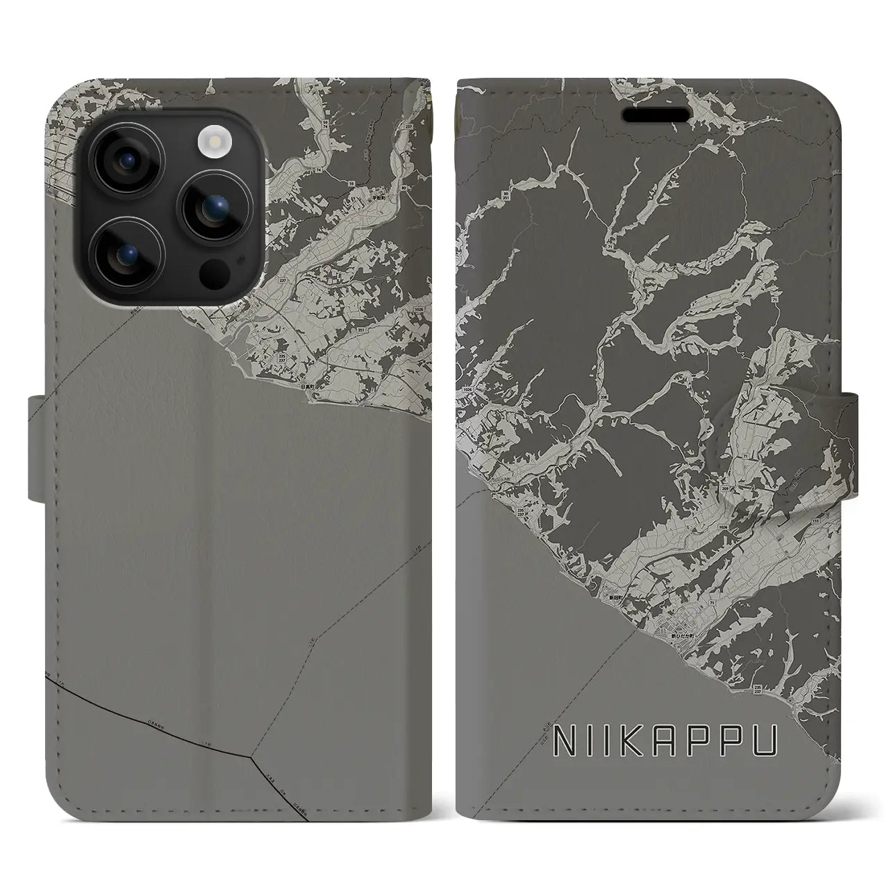 【新冠(北海道)】地図柄iPhoneケース(手帳タイプ)モノトーン・iPhone 16 用