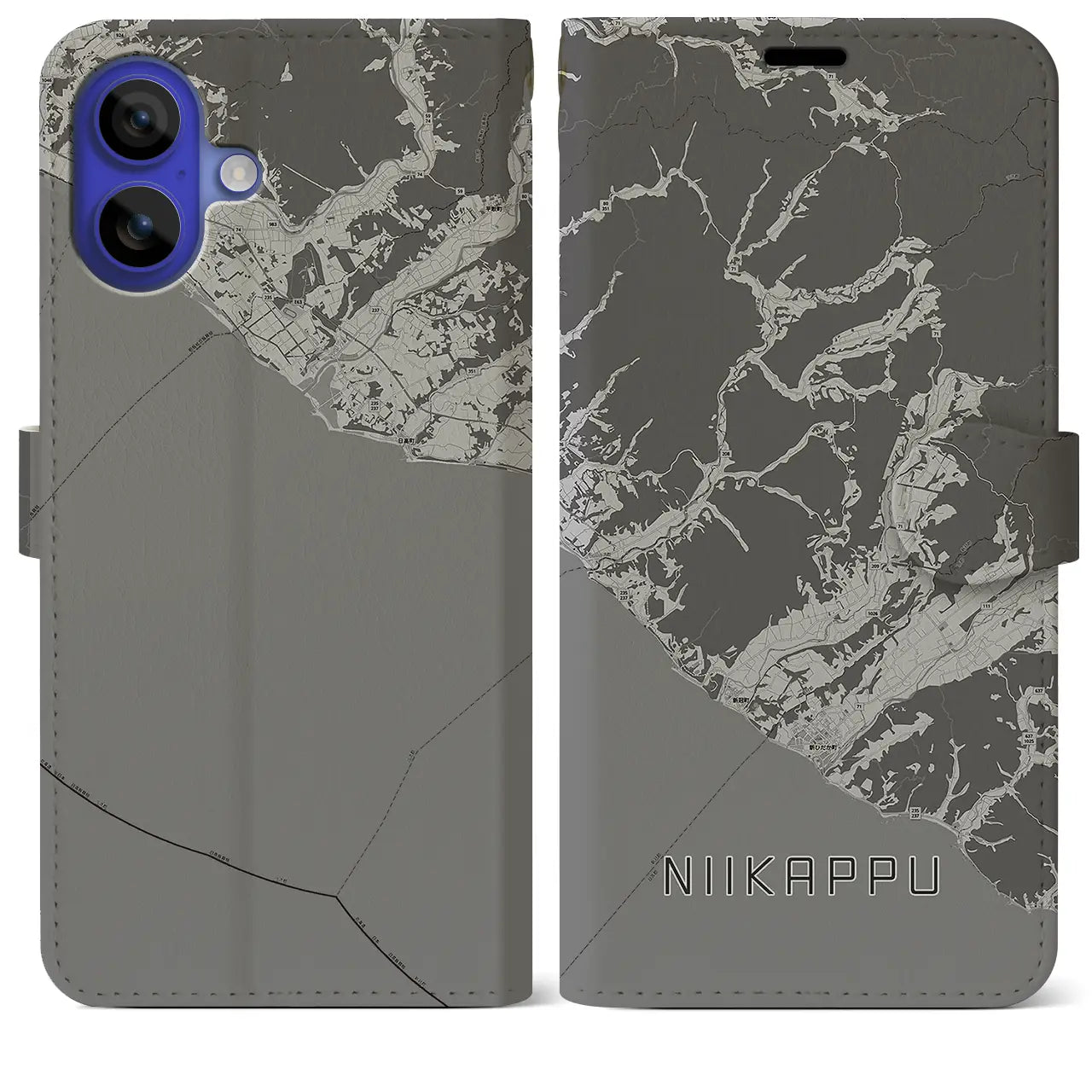 【新冠(北海道)】地図柄iPhoneケース(手帳タイプ)モノトーン・iPhone 16 Pro Max 用