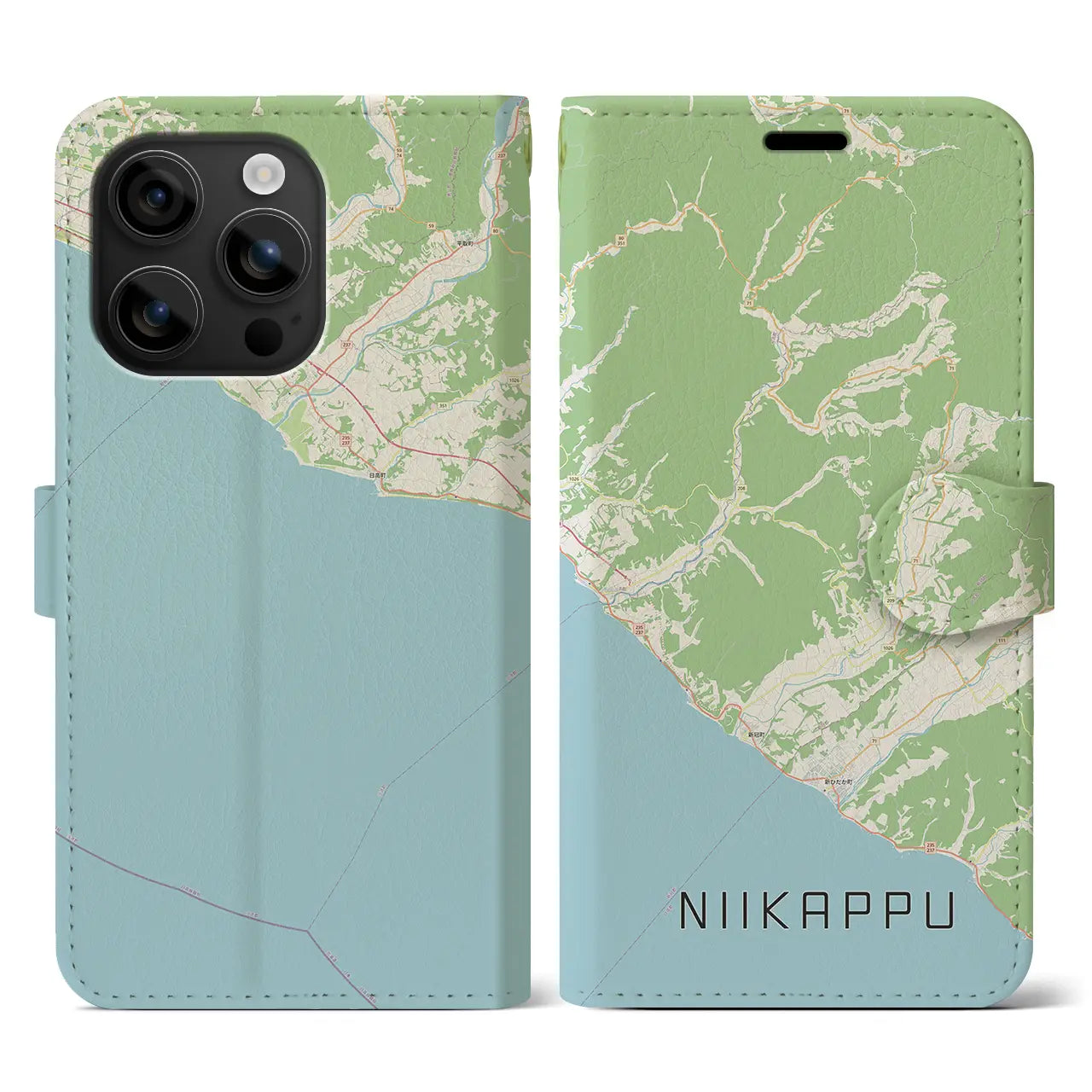 【新冠(北海道)】地図柄iPhoneケース(手帳タイプ)ナチュラル・iPhone 16 用