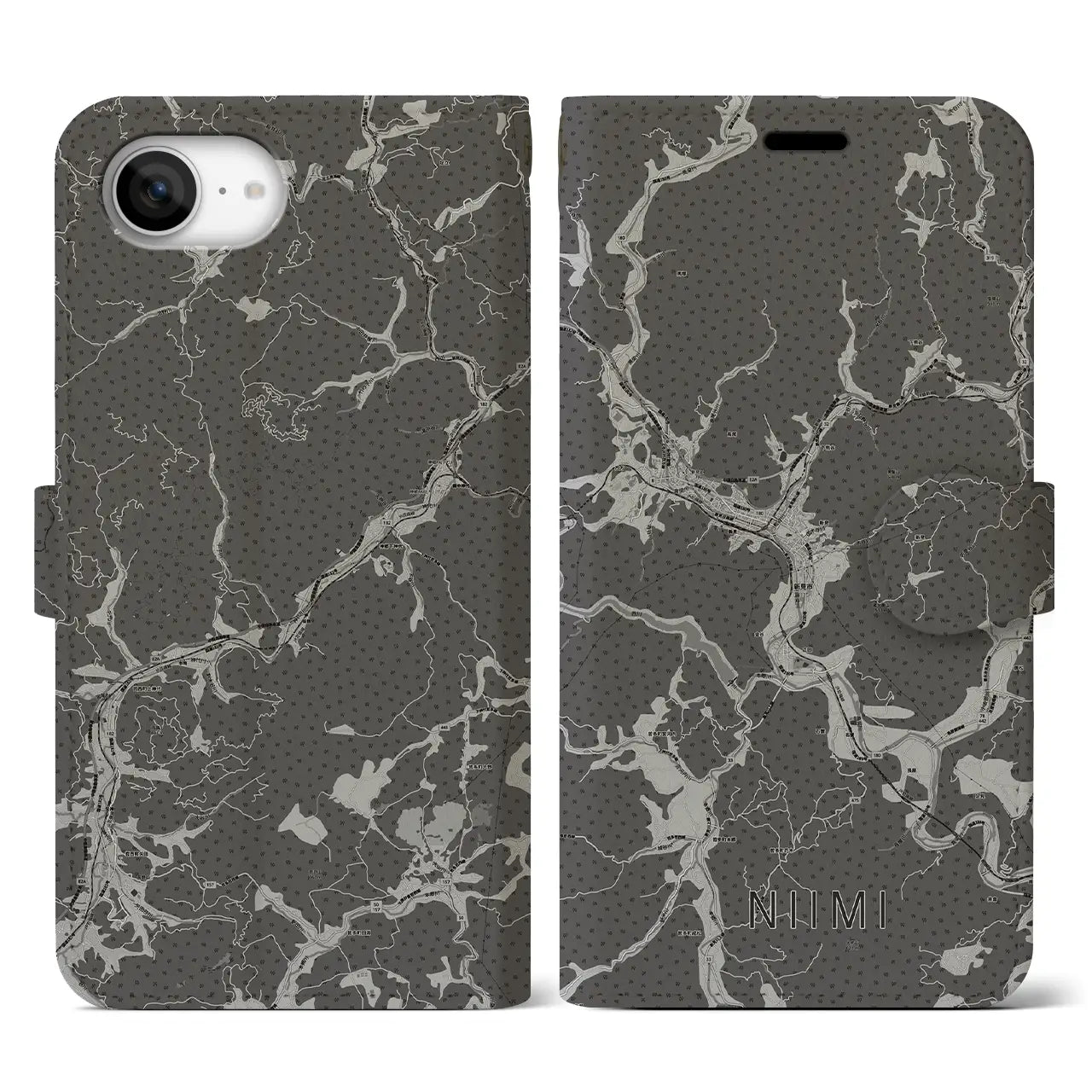 【新見(岡山県)】地図柄iPhoneケース(手帳タイプ)