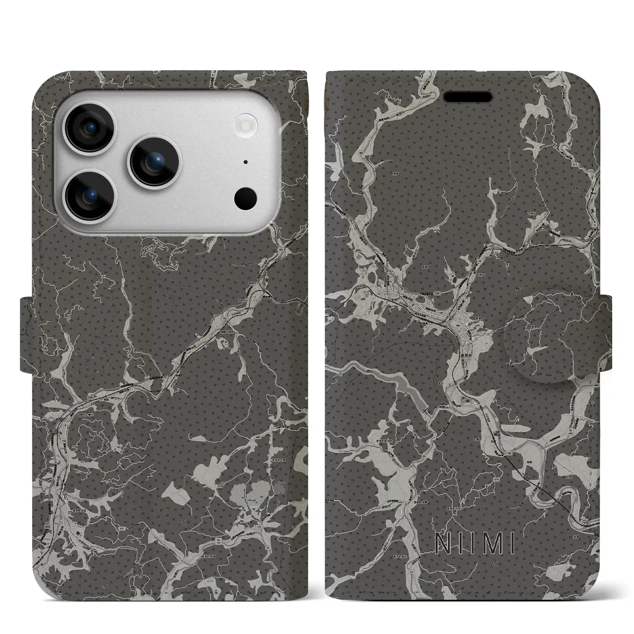 【新見(岡山県)】地図柄iPhoneケース(手帳タイプ)