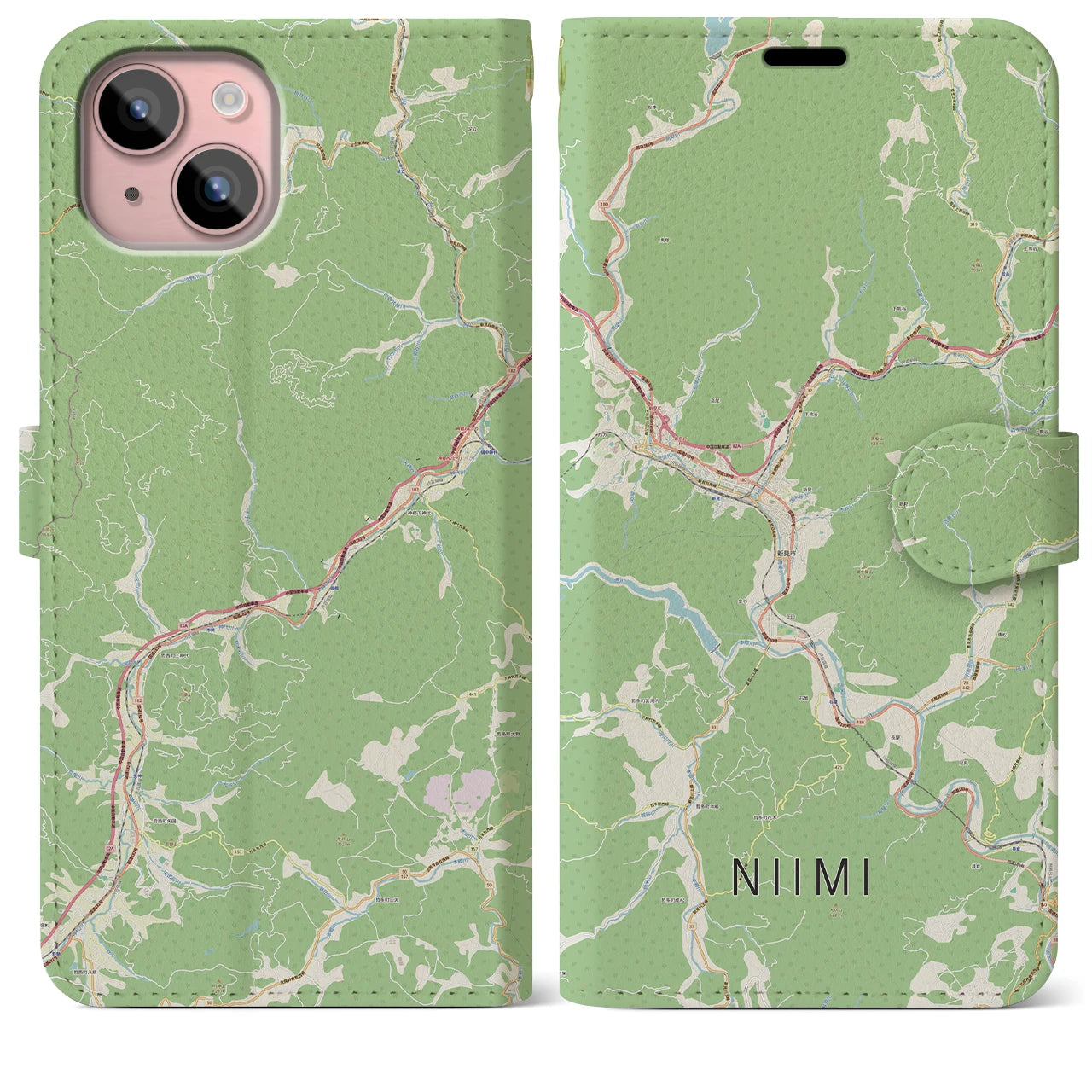 【新見(岡山県)】地図柄iPhoneケース(手帳タイプ)