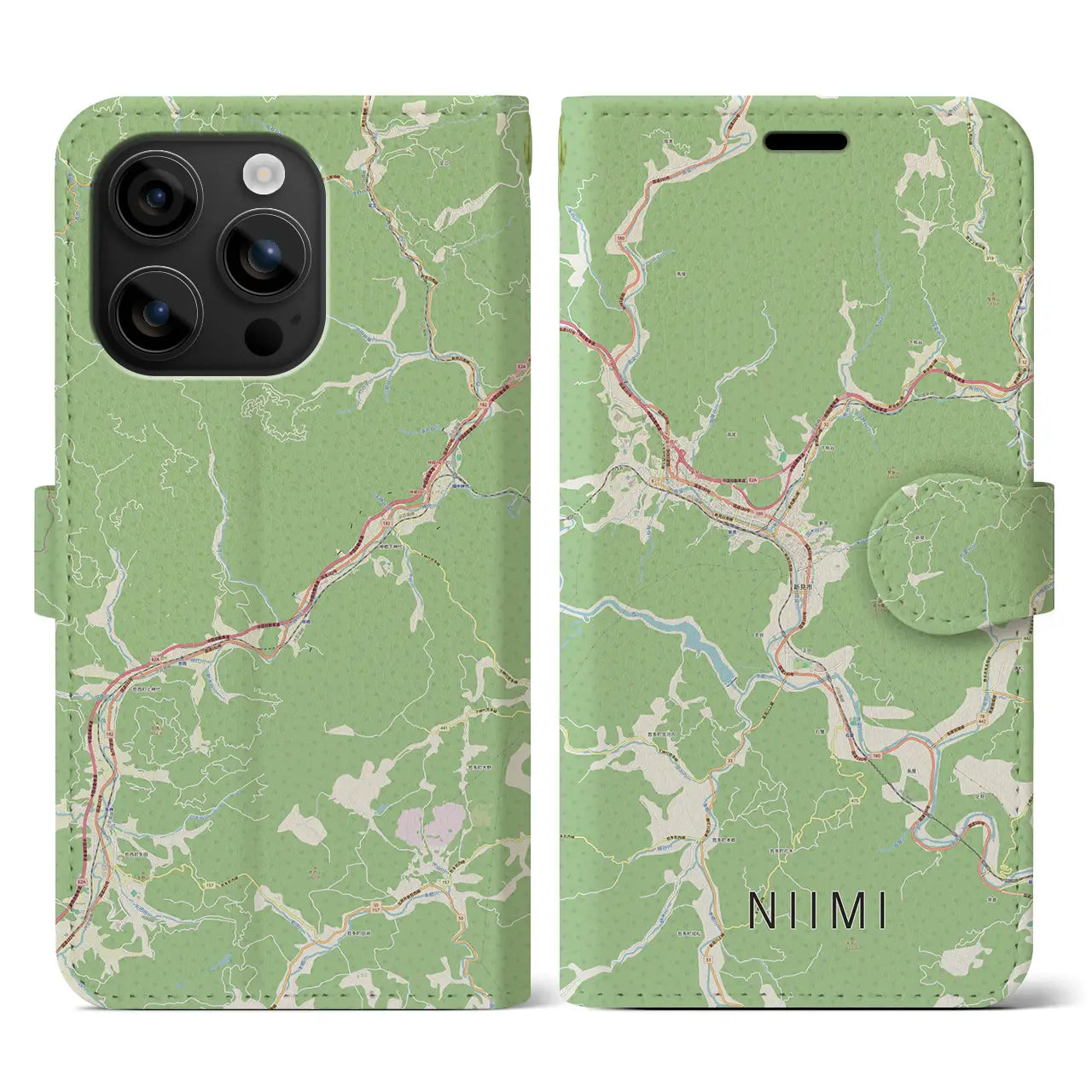 【新見(岡山県)】地図柄iPhoneケース(手帳タイプ)ナチュラル・iPhone 16 用