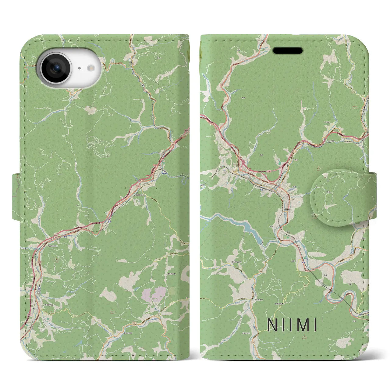 【新見(岡山県)】地図柄iPhoneケース(手帳タイプ)