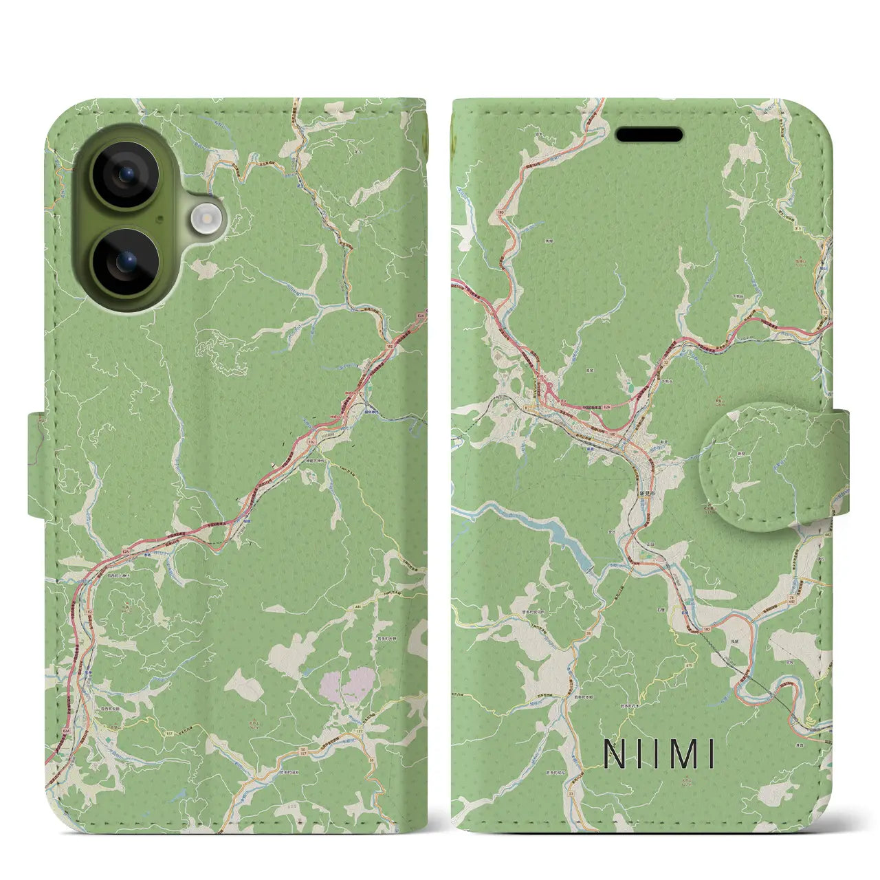 【新見(岡山県)】地図柄iPhoneケース(手帳タイプ)
