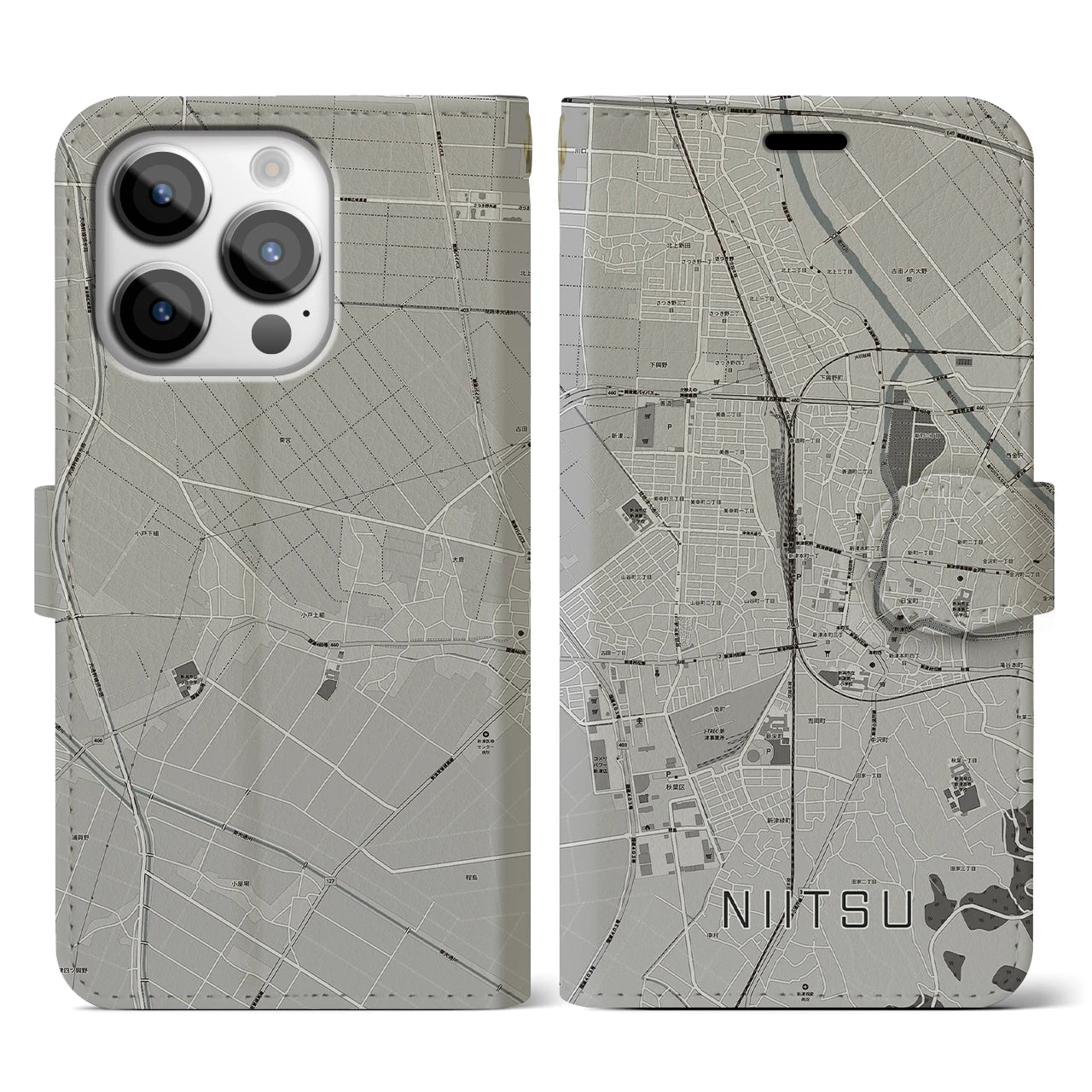 【新津(新潟県)】地図柄iPhoneケース(手帳タイプ)