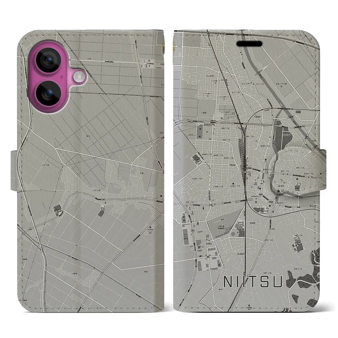 【新津(新潟県)】地図柄iPhoneケース(手帳タイプ)