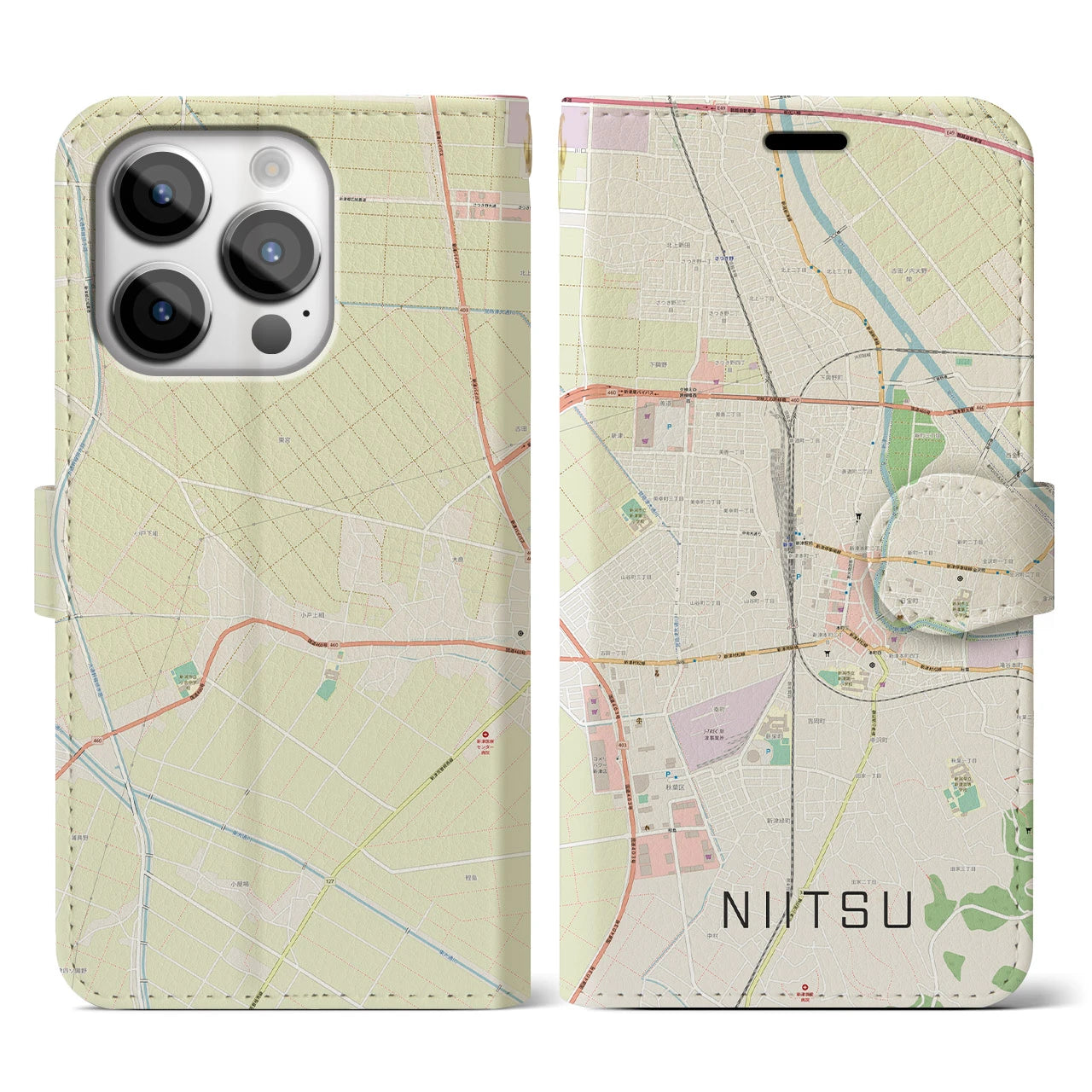 【新津(新潟県)】地図柄iPhoneケース(手帳タイプ)