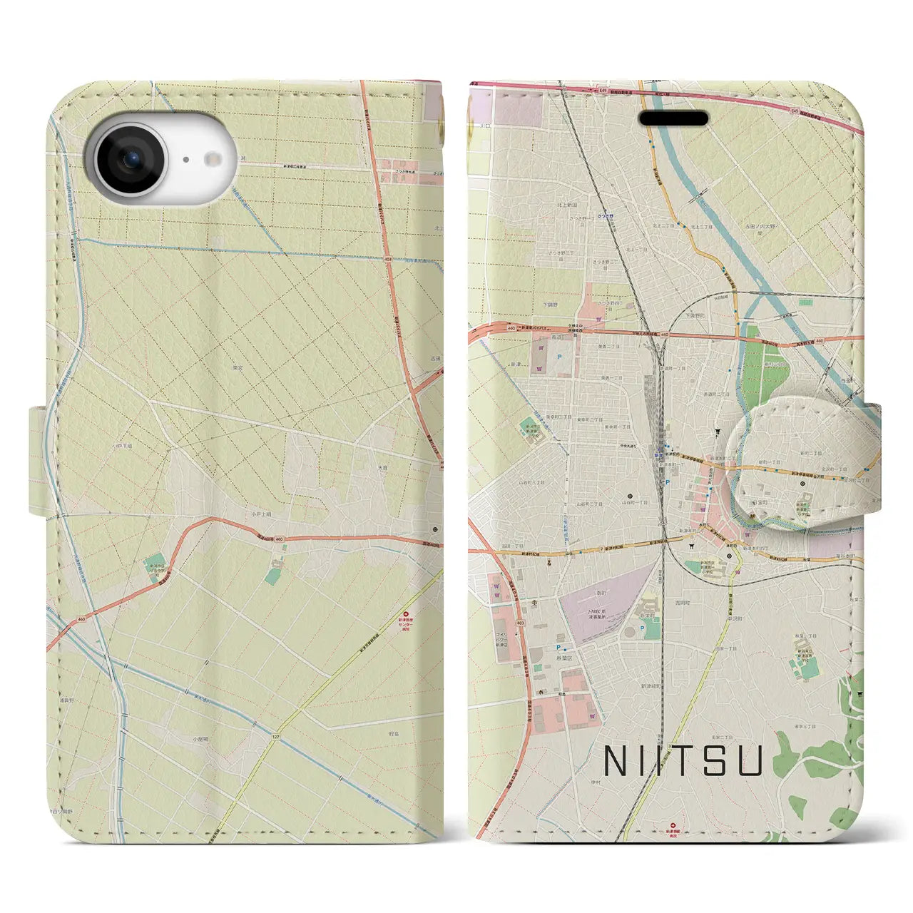 【新津(新潟県)】地図柄iPhoneケース(手帳タイプ)