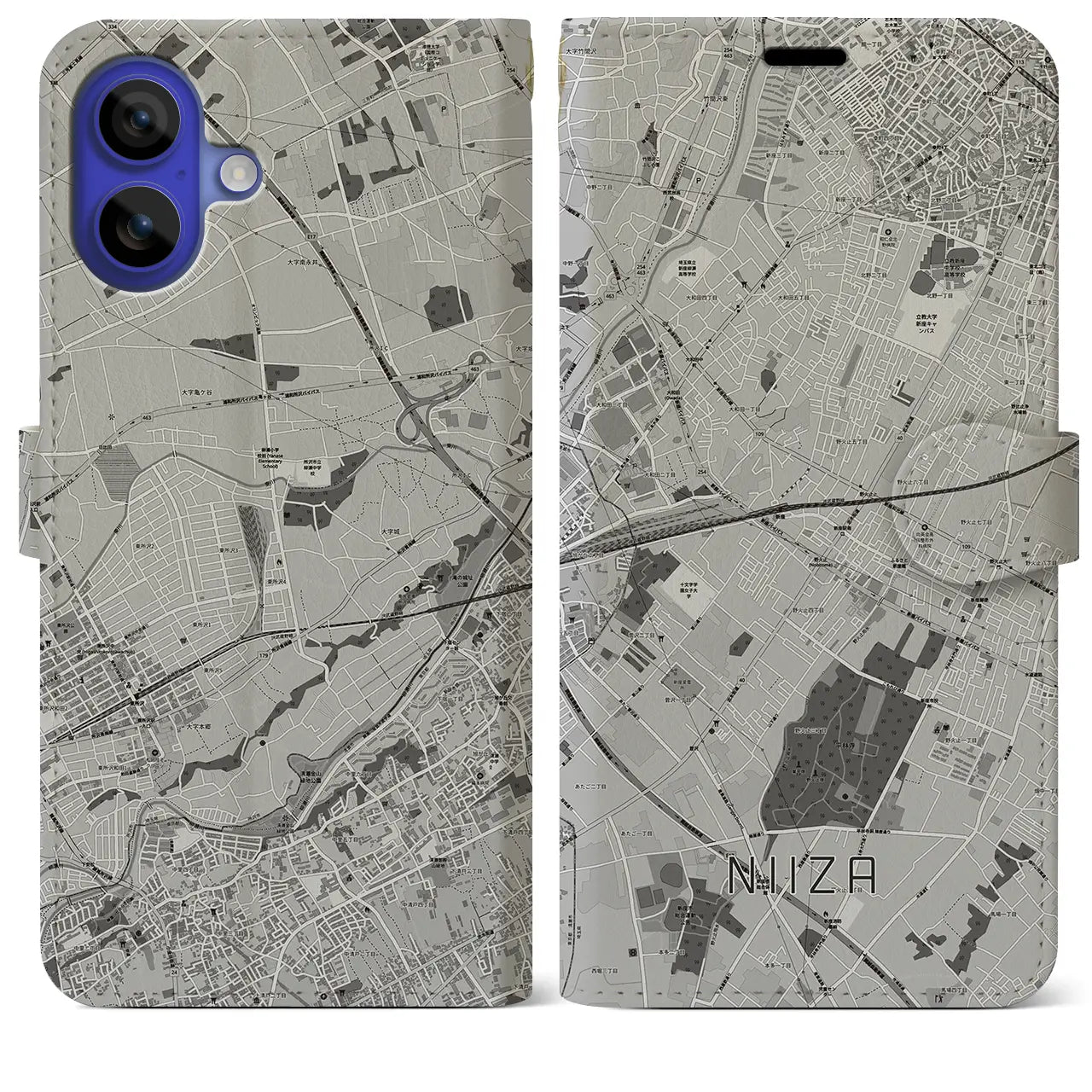 【新座(埼玉県)】地図柄iPhoneケース(手帳タイプ)