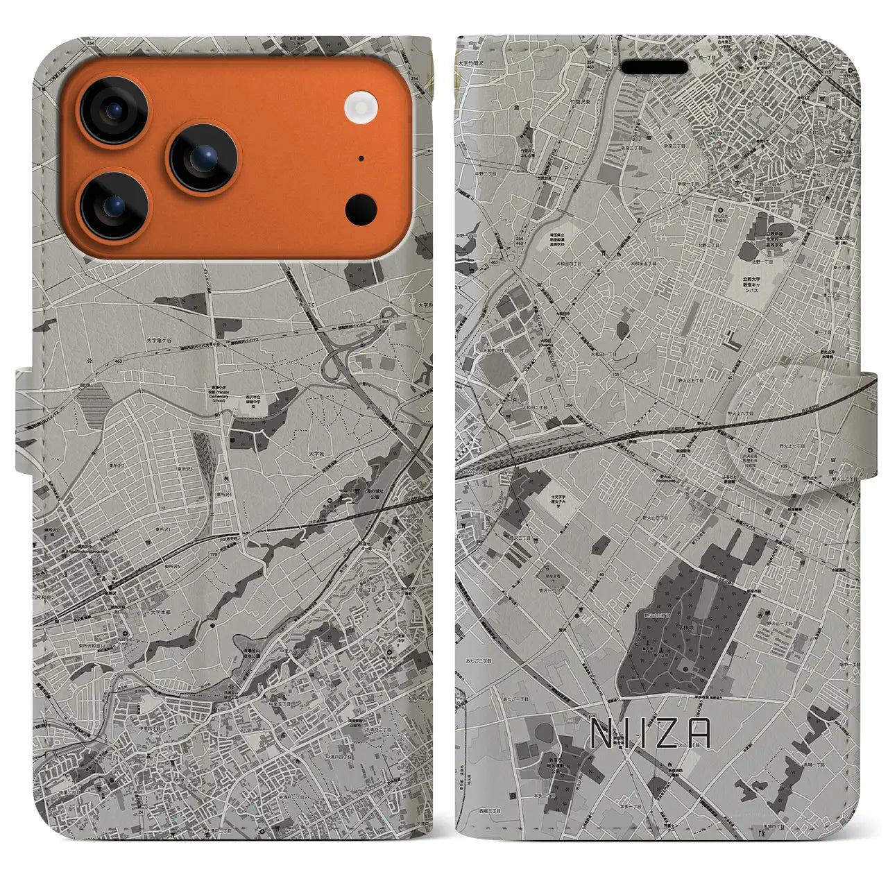 【新座(埼玉県)】地図柄iPhoneケース(手帳タイプ)