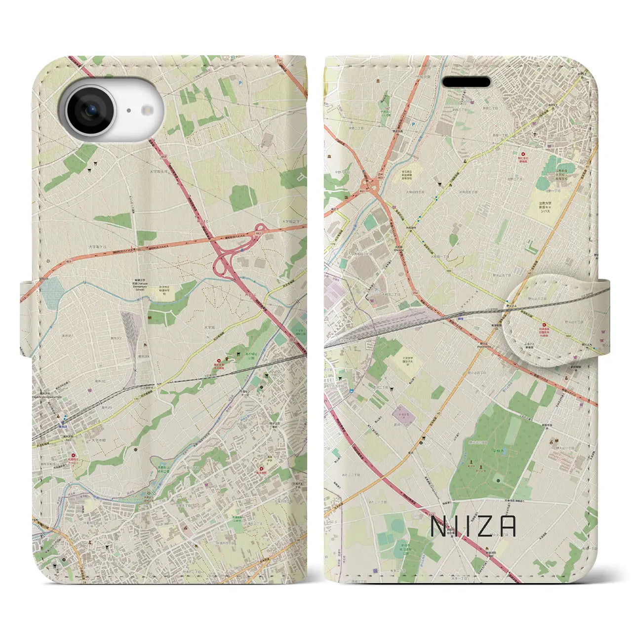 【新座(埼玉県)】地図柄iPhoneケース(手帳タイプ)