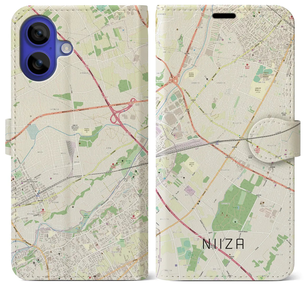 【新座(埼玉県)】地図柄iPhoneケース(手帳タイプ)