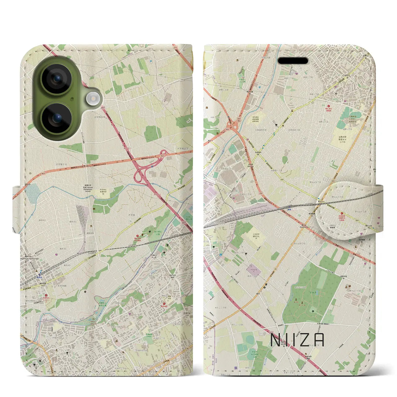 【新座(埼玉県)】地図柄iPhoneケース(手帳タイプ)