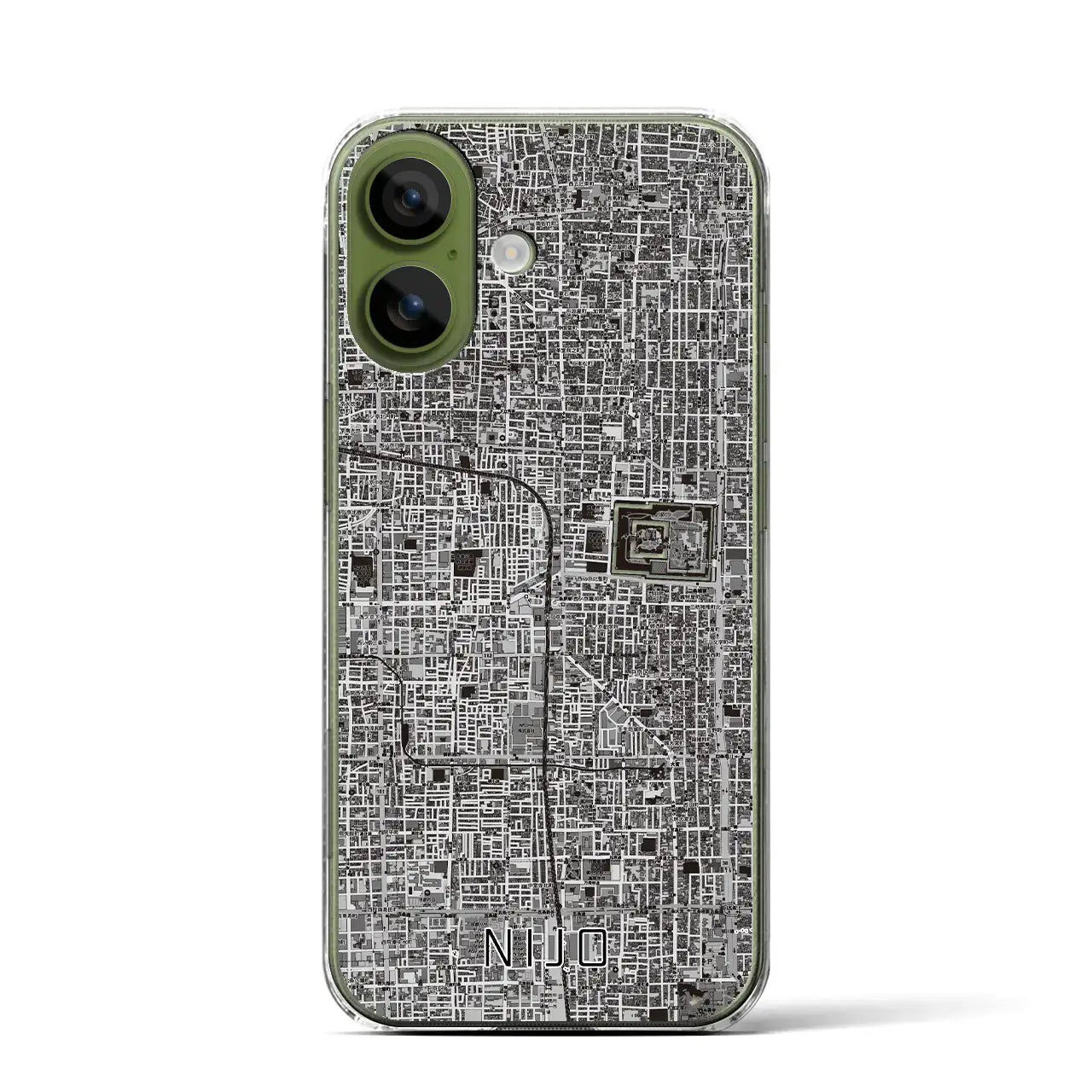 【二条(京都府)】地図柄iPhoneケース(クリアタイプ)モノトーン・iPhone 17 Pro Max 用