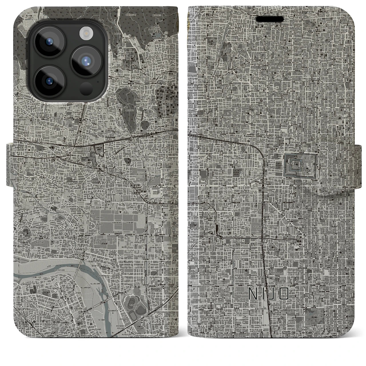 【二条(京都府)】地図柄iPhoneケース(手帳タイプ)