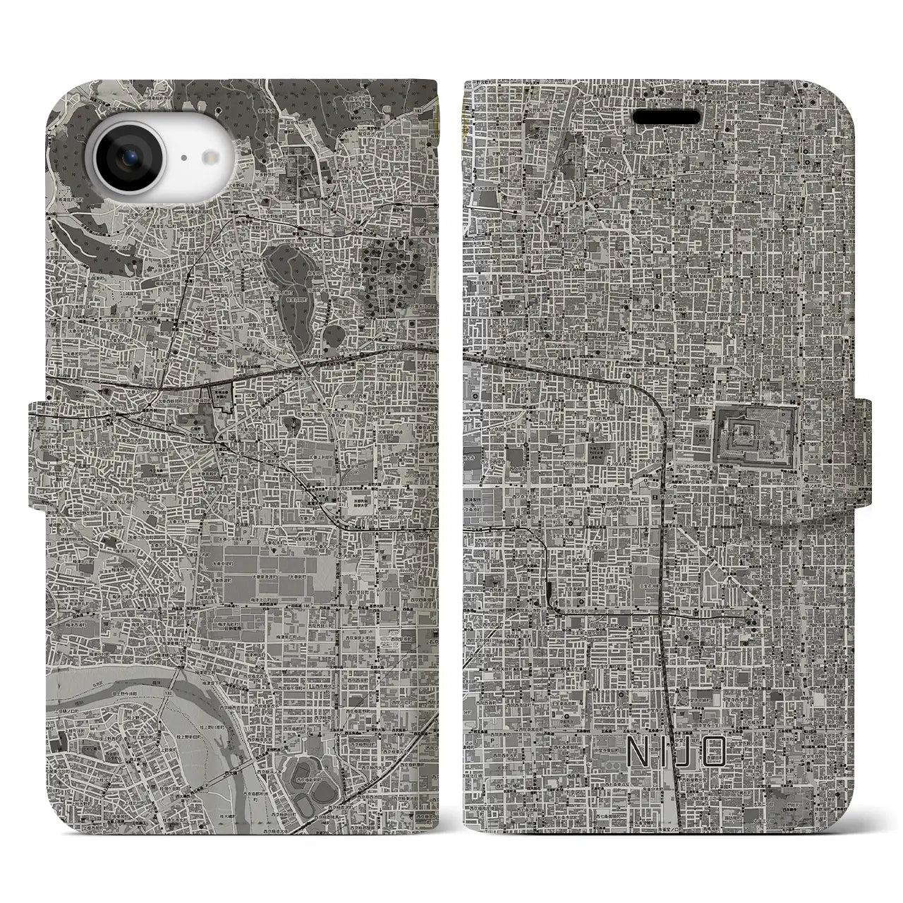 【二条(京都府)】地図柄iPhoneケース(手帳タイプ)