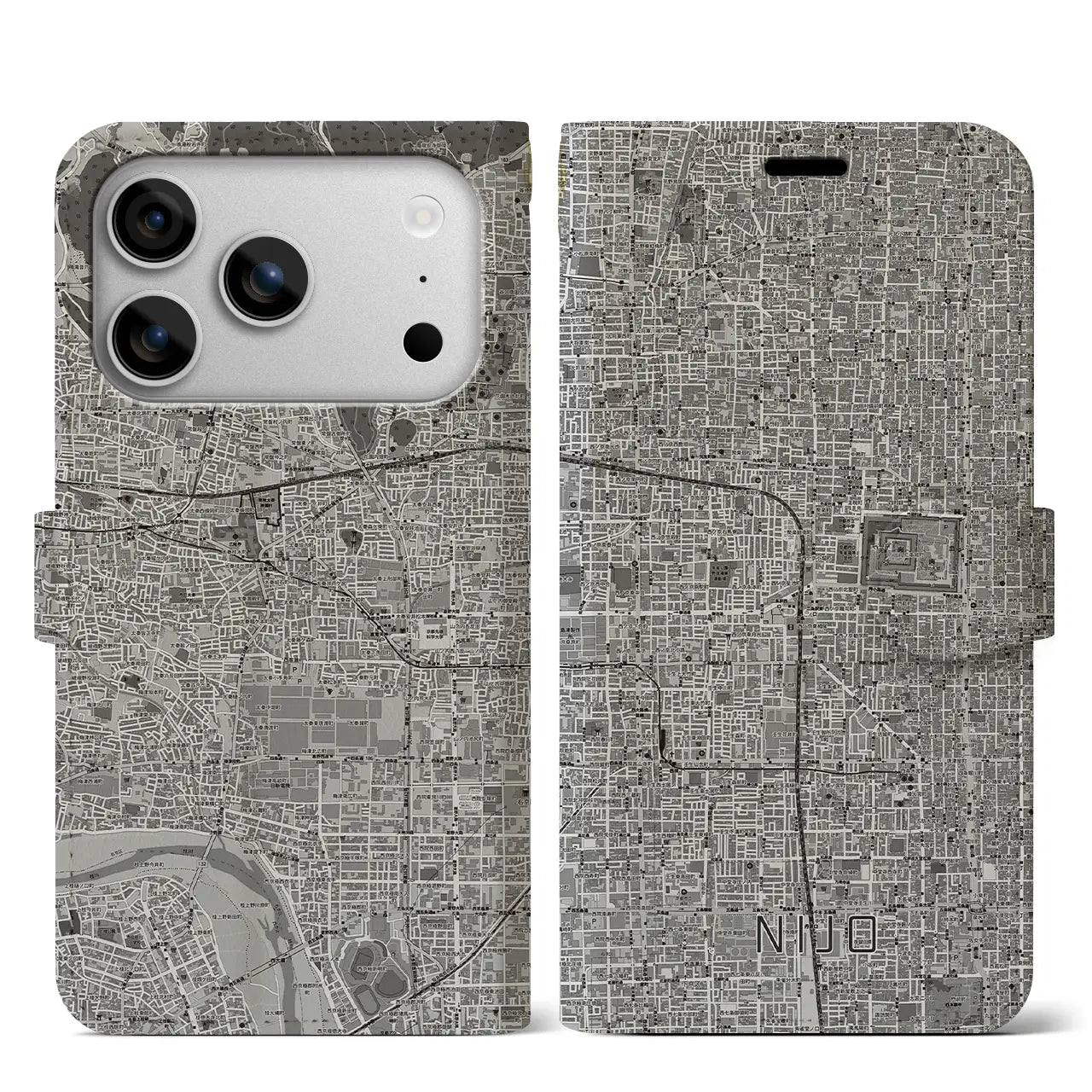 【二条(京都府)】地図柄iPhoneケース(手帳タイプ)