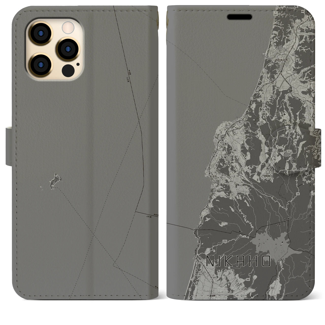 【にかほ(秋田県)】地図柄iPhoneケース(手帳タイプ)