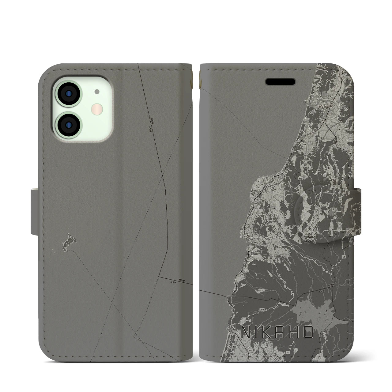 【にかほ(秋田県)】地図柄iPhoneケース(手帳タイプ)