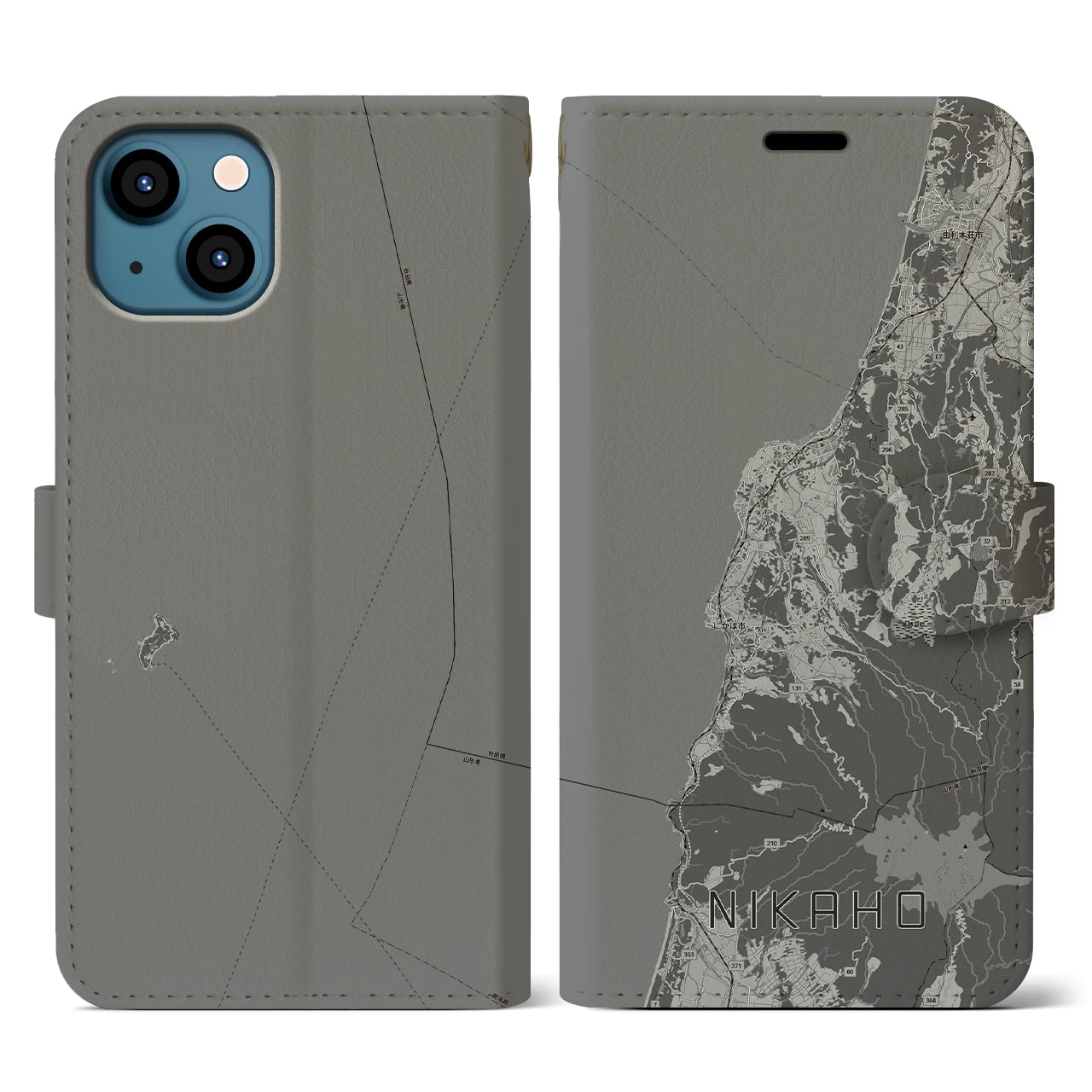 【にかほ(秋田県)】地図柄iPhoneケース(手帳タイプ)