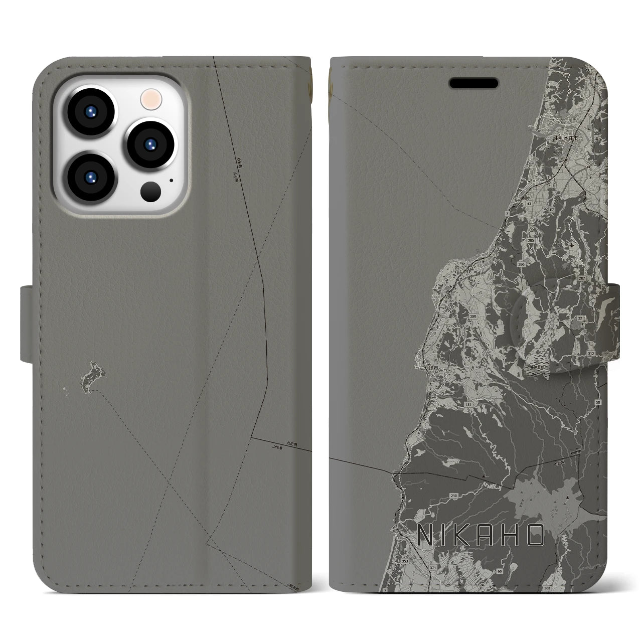 【にかほ(秋田県)】地図柄iPhoneケース(手帳タイプ)