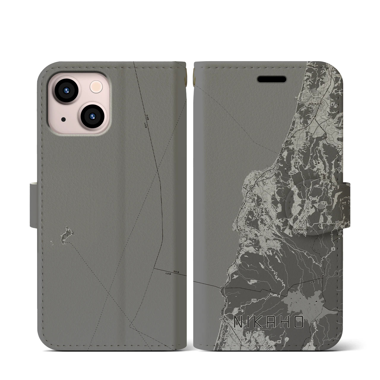 【にかほ(秋田県)】地図柄iPhoneケース(手帳タイプ)