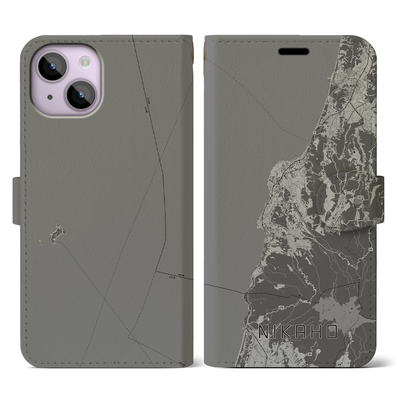 【にかほ(秋田県)】地図柄iPhoneケース(手帳タイプ)