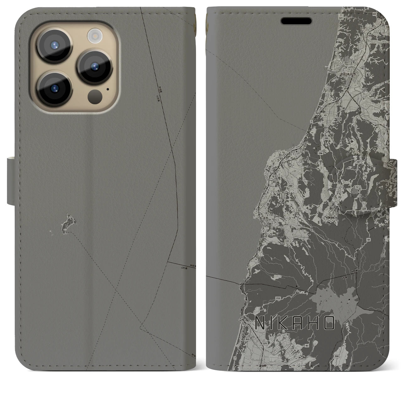 【にかほ(秋田県)】地図柄iPhoneケース(手帳タイプ)