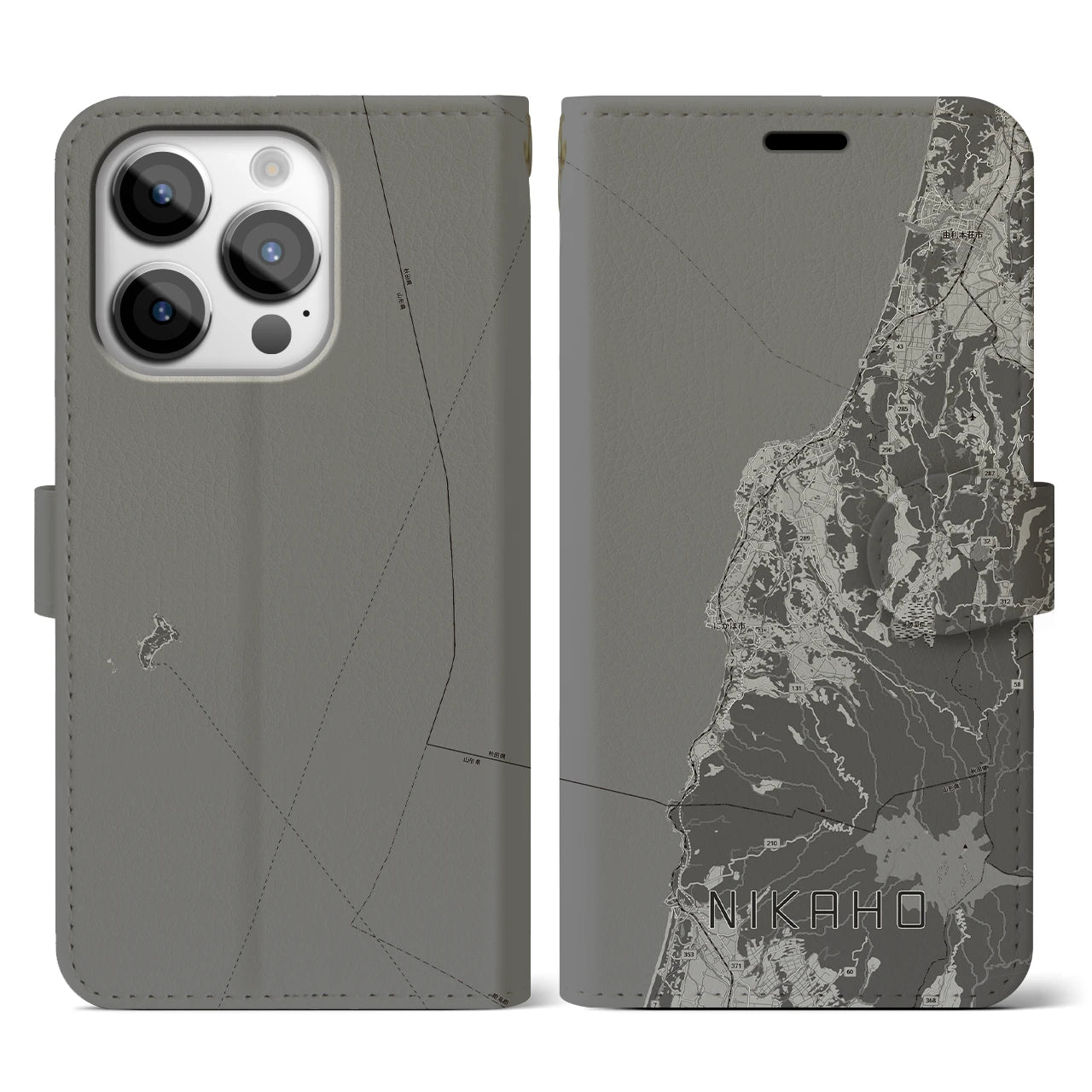 【にかほ(秋田県)】地図柄iPhoneケース(手帳タイプ)