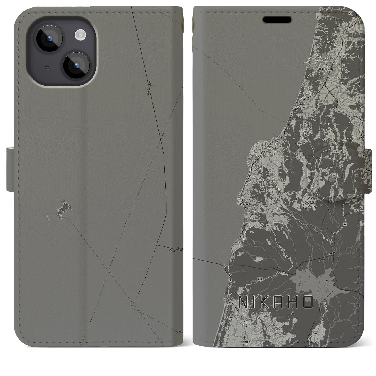 【にかほ(秋田県)】地図柄iPhoneケース(手帳タイプ)