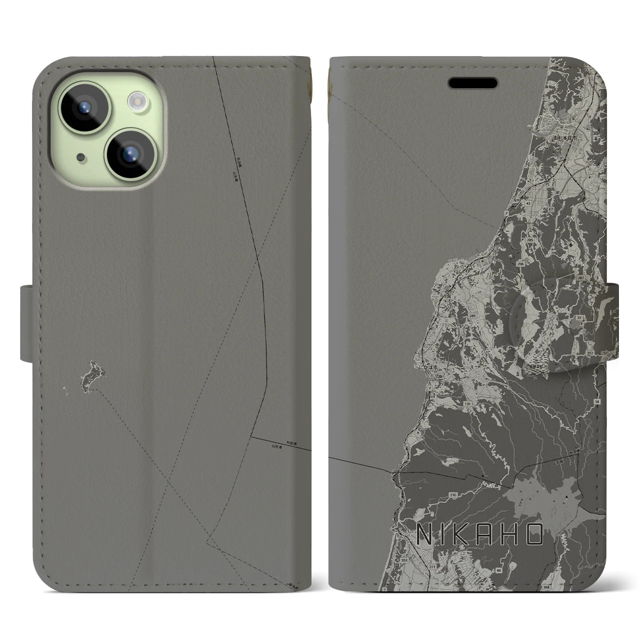 【にかほ(秋田県)】地図柄iPhoneケース(手帳タイプ)