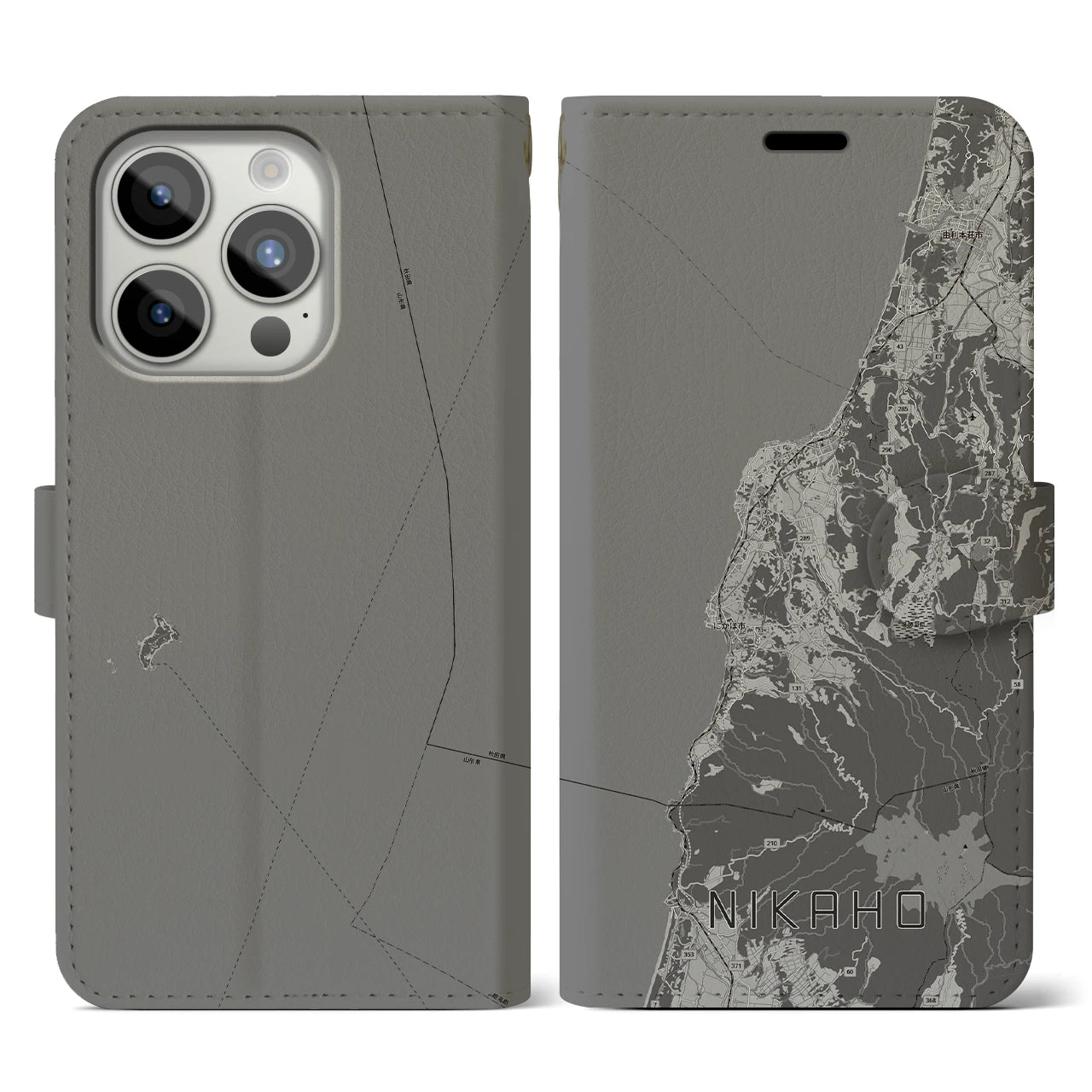 【にかほ(秋田県)】地図柄iPhoneケース(手帳タイプ)