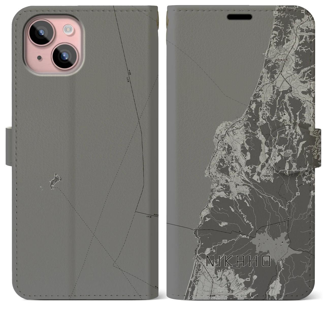 【にかほ(秋田県)】地図柄iPhoneケース(手帳タイプ)