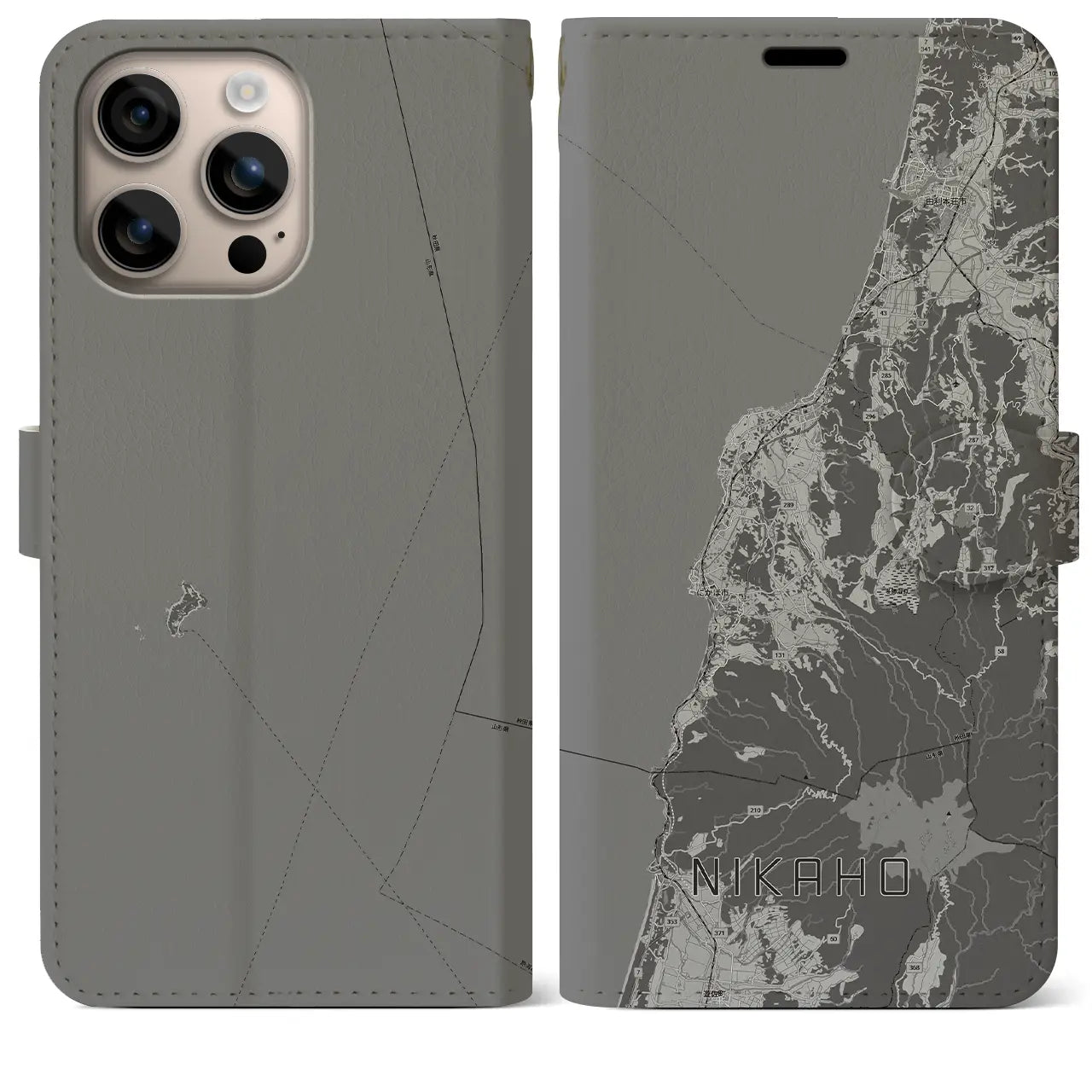 【にかほ(秋田県)】地図柄iPhoneケース(手帳タイプ)