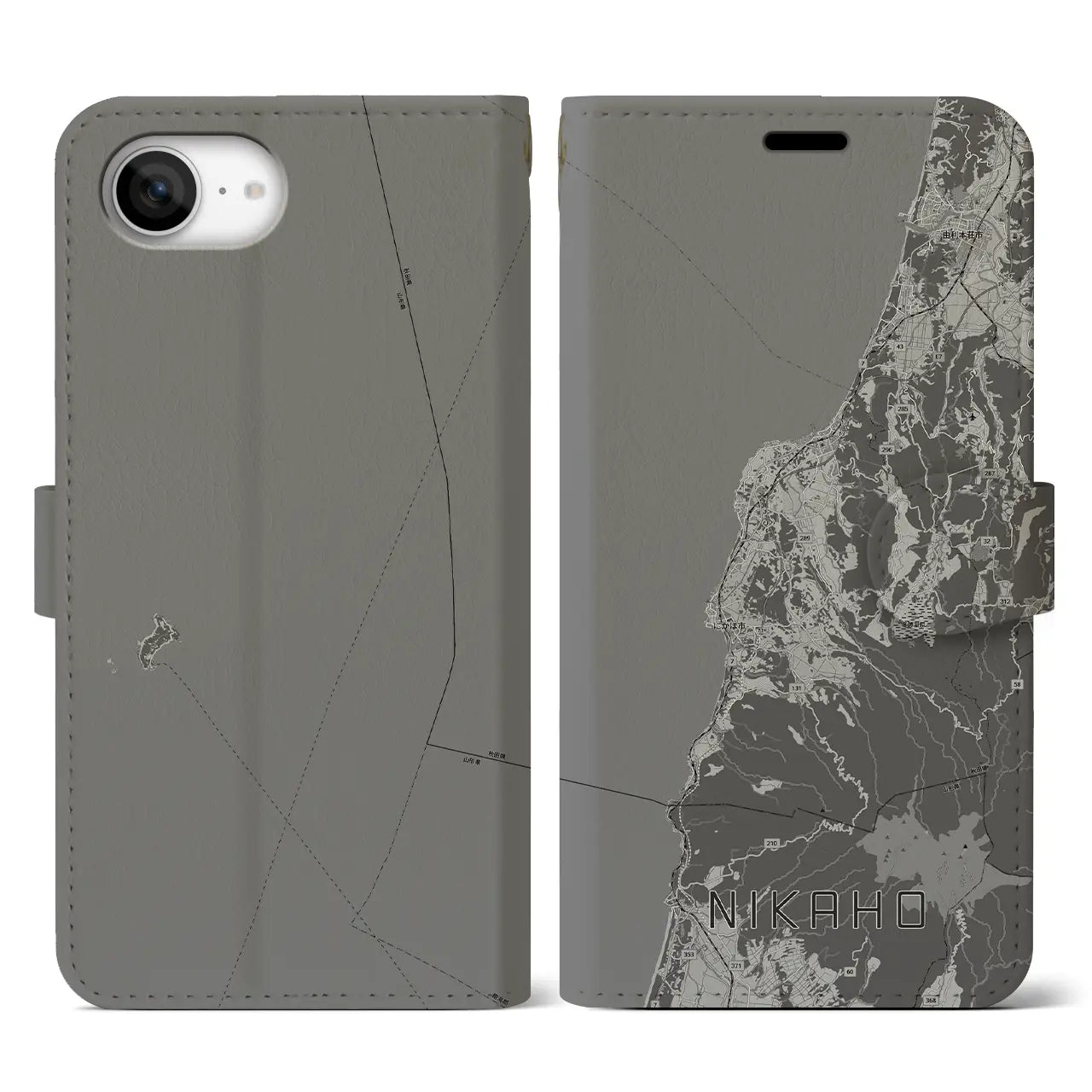 【にかほ(秋田県)】地図柄iPhoneケース(手帳タイプ)