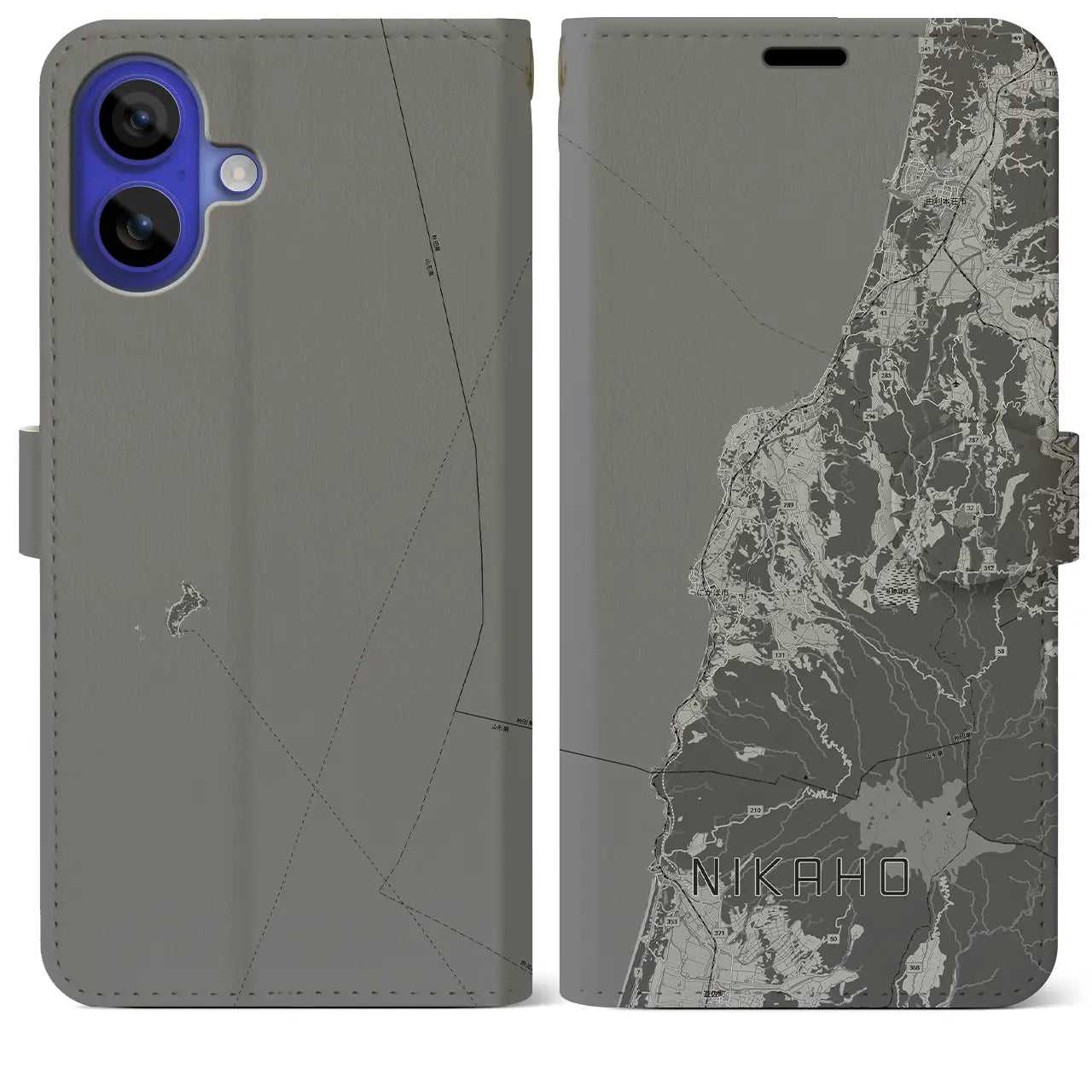 【にかほ(秋田県)】地図柄iPhoneケース(手帳タイプ)