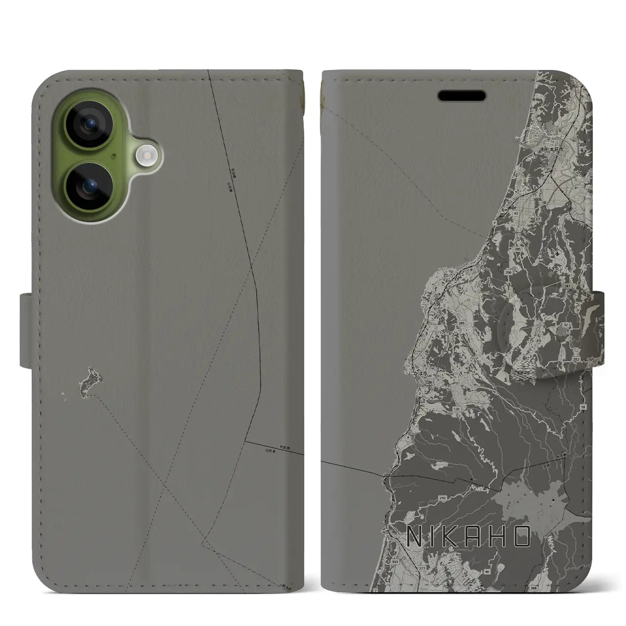 【にかほ(秋田県)】地図柄iPhoneケース(手帳タイプ)