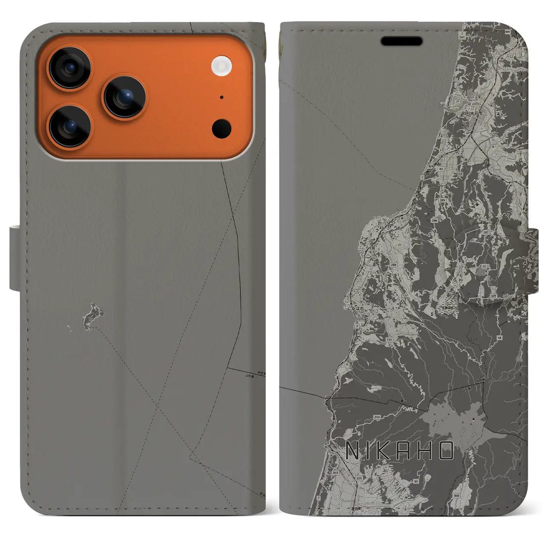 【にかほ(秋田県)】地図柄iPhoneケース(手帳タイプ)