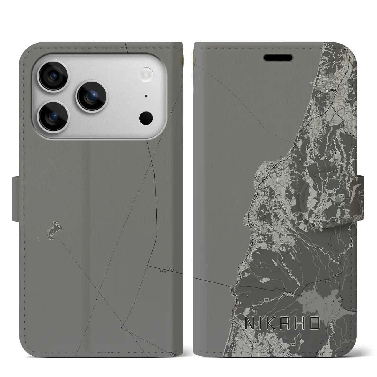 【にかほ(秋田県)】地図柄iPhoneケース(手帳タイプ)