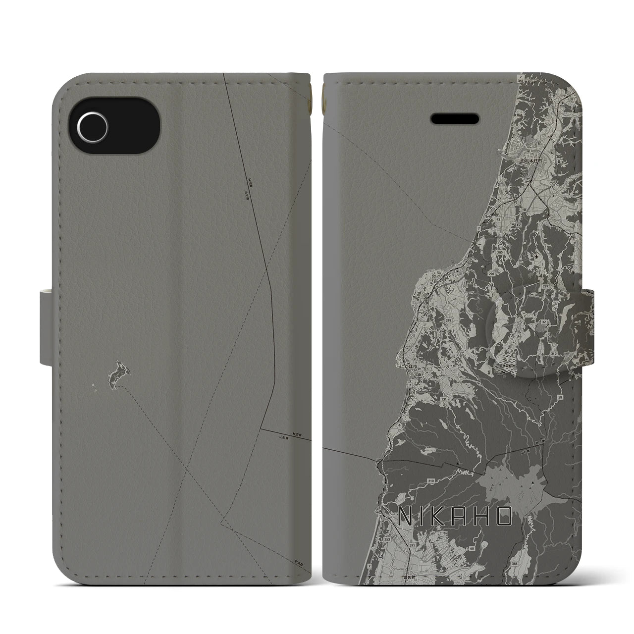 【にかほ(秋田県)】地図柄iPhoneケース(手帳タイプ)