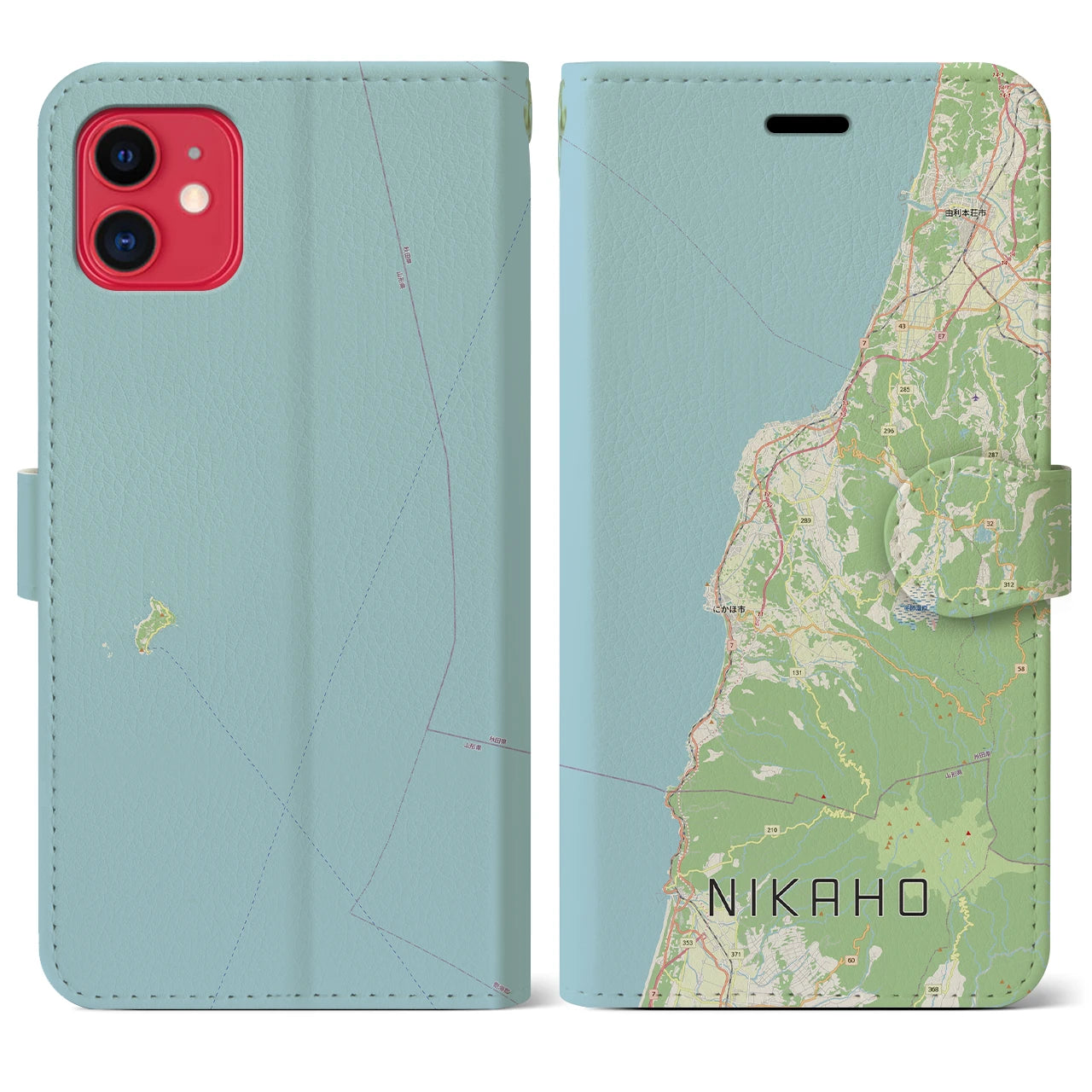 【にかほ(秋田県)】地図柄iPhoneケース(手帳タイプ)