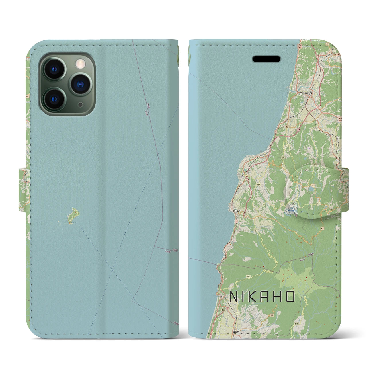 【にかほ(秋田県)】地図柄iPhoneケース(手帳タイプ)